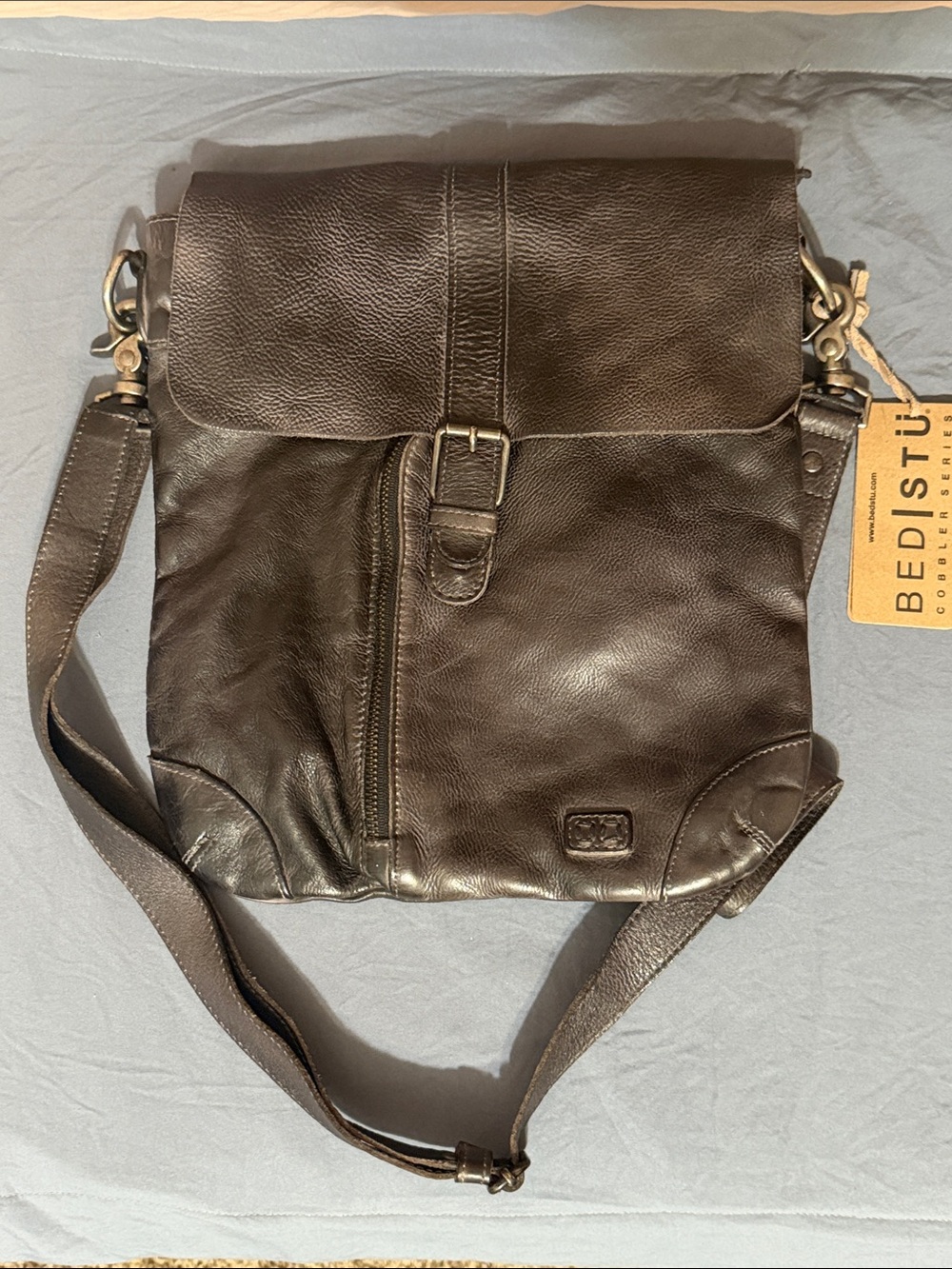Bed Stu Dark Brown Leather Crossbody Bag with Buckle Flap